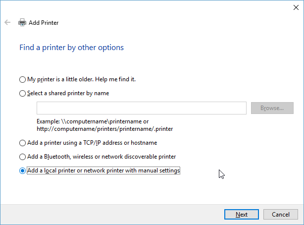 Windows 10 Добавить локальный принтер