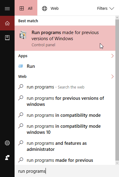 запускать программы, созданные для предыдущих версий Windows