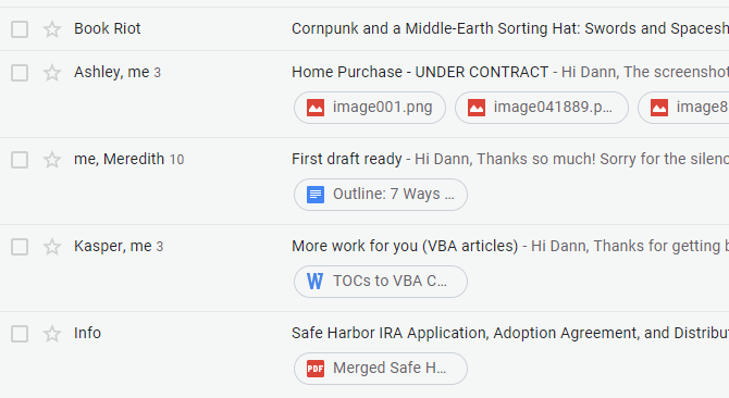 Новые вложения в Gmail