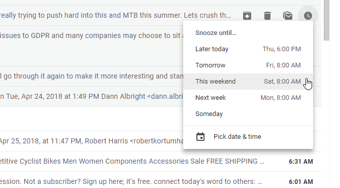 Новая функция Gmail Snooze