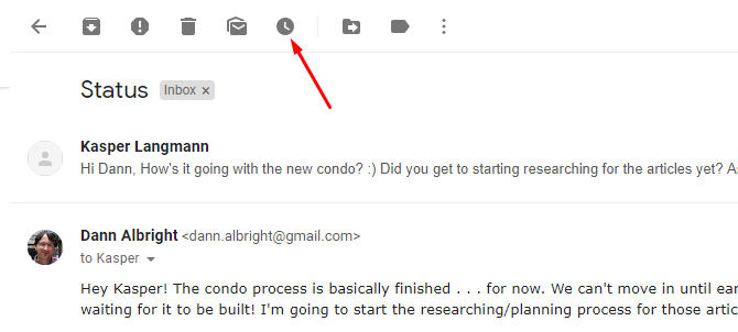Новая кнопка повтора Gmail в представлении электронной почты
