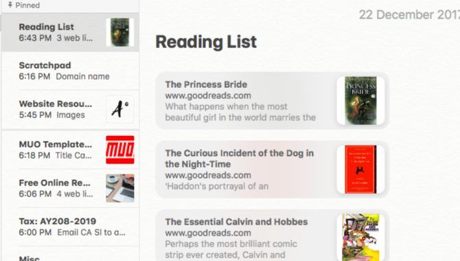 Список для чтения в Apple Notes
