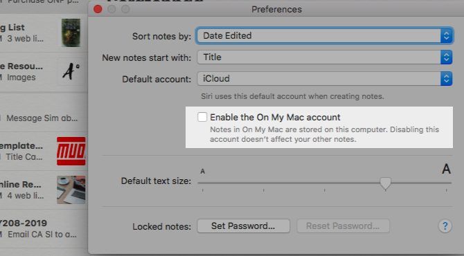 Ведение заметок на вашем Mac с включенной настройкой учетной записи On My Mac