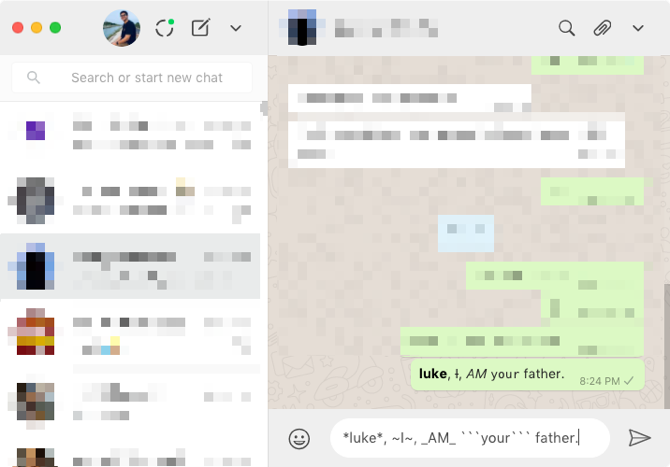 WhatsApp Desktop Форматирование текста