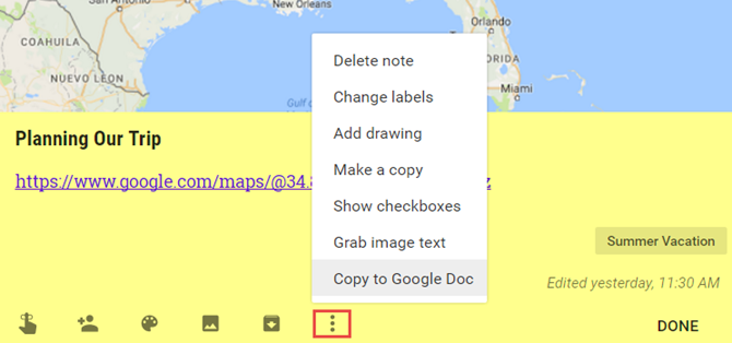 Как использовать Google Keep для организации ваших планов поездок GoogleKeepCopyToDoc web