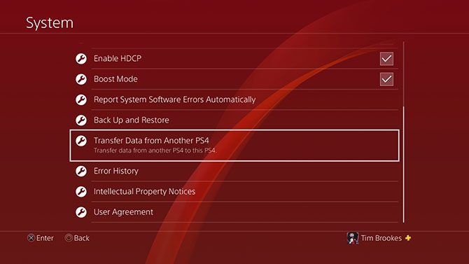 Передача данных PS4 в системном меню