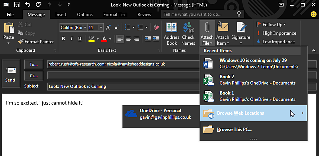 Предварительный просмотр Outlook 2016