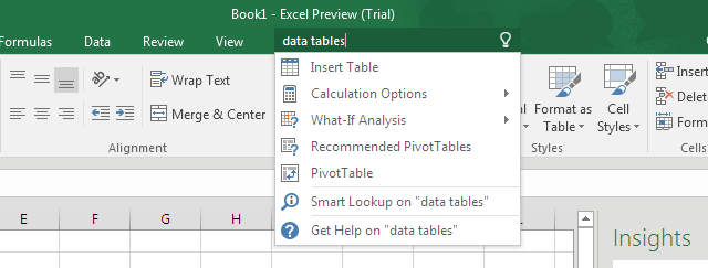 Скажи мне, Бар Office 2016 Excel 2