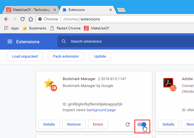 Расширение Bookmark Manager установлено в Chrome