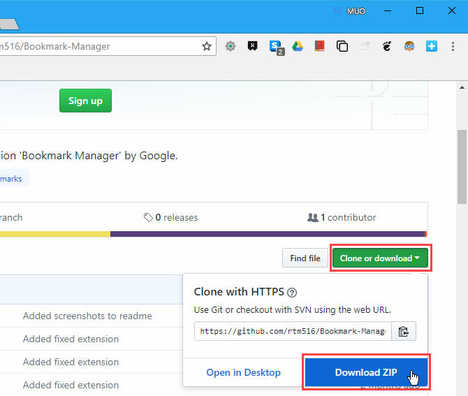 Загрузите ZIP-файл для расширения Bookmark Manager для Chrome