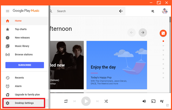 Google Play Music Настольный плеер Настройки рабочего стола