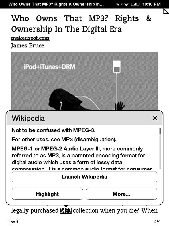 Скрытые функции Kindle, которые нужно знать о выделении Больше Википедия MP3