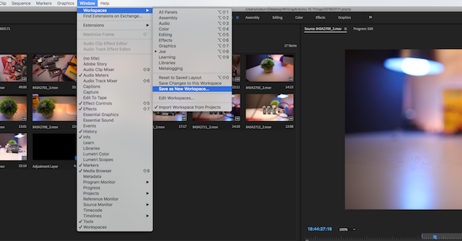 Adobe Premiere Pro Советы - меню