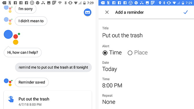 Google Assistant Добавить напоминание