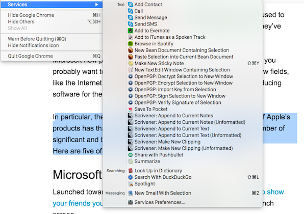 Как добавить полезные параметры в службы Mac OS X Services menu2