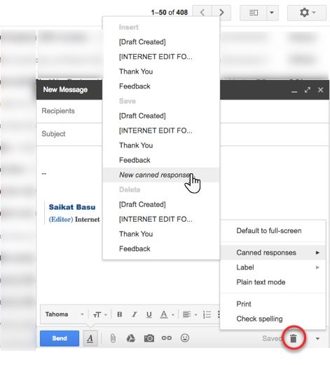 Gmail - сохранить и вставить готовые ответы