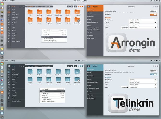 Арронгин и Телинкрин темы для Ubuntu