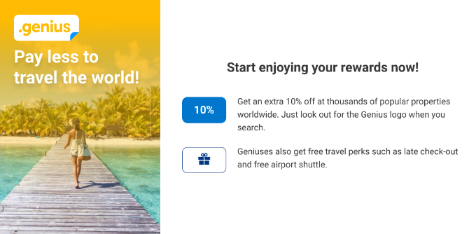 Booking.com' /></p>
<p>Когда вы бронируете пять отдельных поездок на Booking.com, сайт обновляет вас до <strong>Гениальный участник</strong>, это его программа вознаграждений за путешествия. Стать участником абсолютно бесплатно, все дело в том, чтобы сделать эти пять заказов. Это того стоит, так как Genius открывает 10% скидки на несколько отелей-партнеров Booking.com.</p>
<p>Членство Genius Rewards также имеет несколько других льгот. Некоторые отели предлагают бесплатный трансфер от / до аэропорта для участников Genius, а также приветственные напитки и двухчасовое продление при регистрации заезда или отъезда.</p>
<p>Вот почему присоединение к программе вознаграждений является одним из лучших способов сэкономить на отелях.</p>
<p>,</p>
<h2>2. Используйте бесплатное аннулирование (и поиск снова)</h2>
<p><noscript><img decoding=