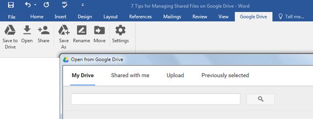 Плагин Google Drive для MS Office