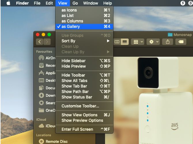 Вид галереи на macOS Мохаве