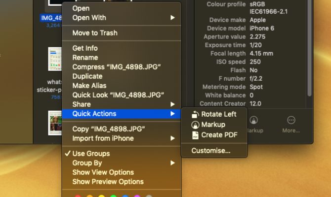 macOS Mojave Меню активации быстрых действий