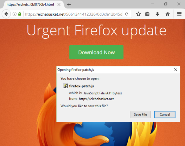 пятно онлайн подделок - поддельная страница обновления Firefox