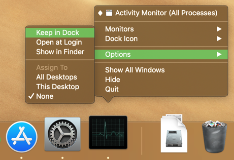 Mac Activity Monitor Хранить в доке