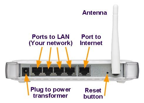 Со страницы поддержки Netgear, показывая порты на задней панели типичного маршрутизатора