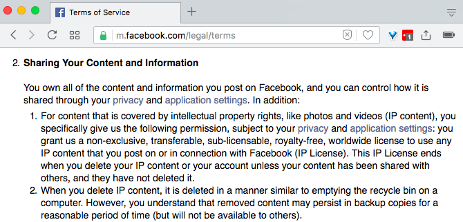 Facebook Условия использования авторских прав