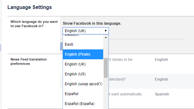 языки facebook