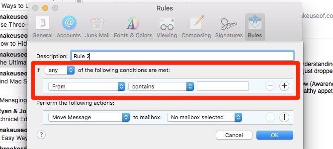 создать правила Apple Mail