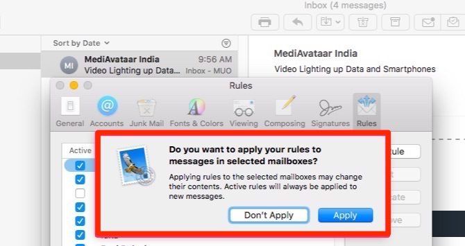 применять правила Apple Mail