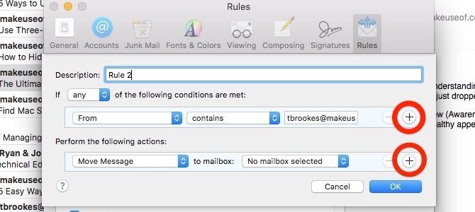 несколько условий для правил Apple Mail