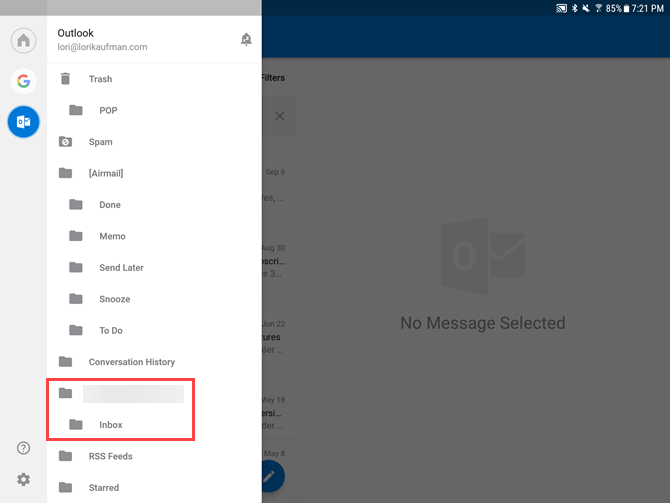 Учетная запись электронной почты POP в Outlook для Android