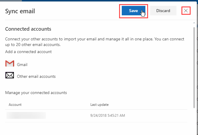 Нажмите Сохранить, чтобы добавить адрес электронной почты в Outlook.com.