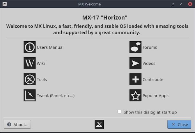 экран приветствия mx linux