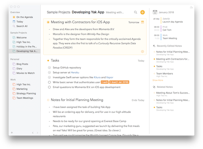 приложения для создания заметок для Mac - Agenda Notes App