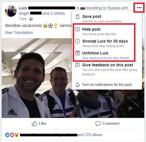 Facebook скрыть пост