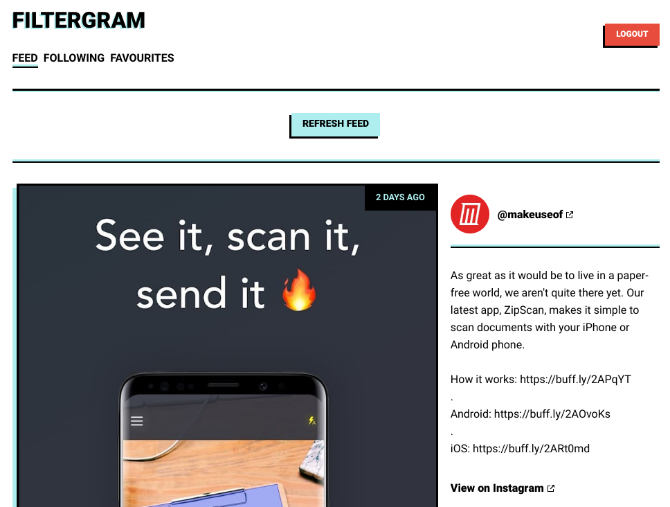Filtergram позволяет использовать Instagram без аккаунта