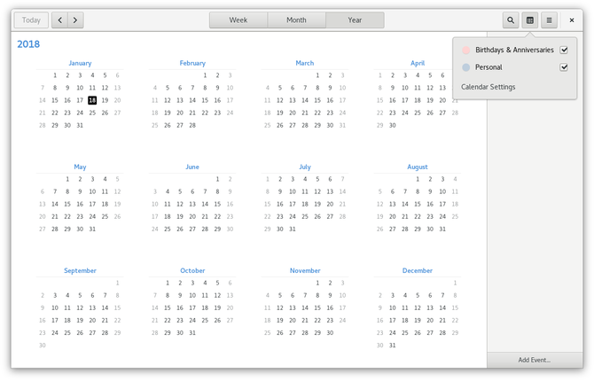 Приложение календаря GNOME