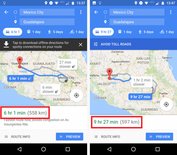 Как избежать платы за проезд и сэкономить деньги с помощью этой функции Google Maps Платная дорога сравнить 571x500