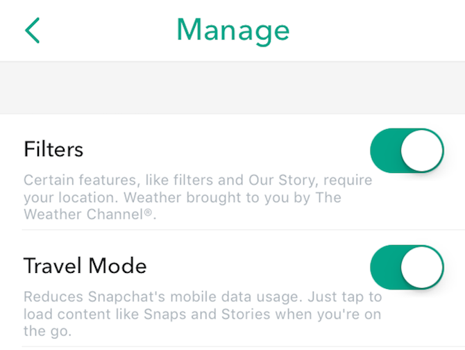 сохранить мобильные данные Snapchat режим путешествия