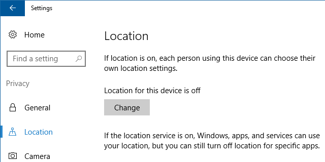 Настройки местоположения Windows 10