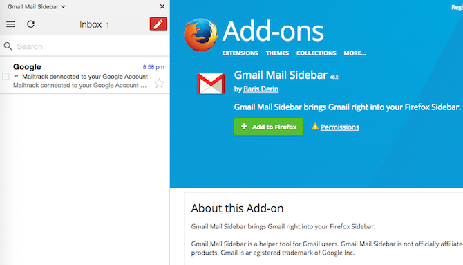 боковая панель Firefox Gmail