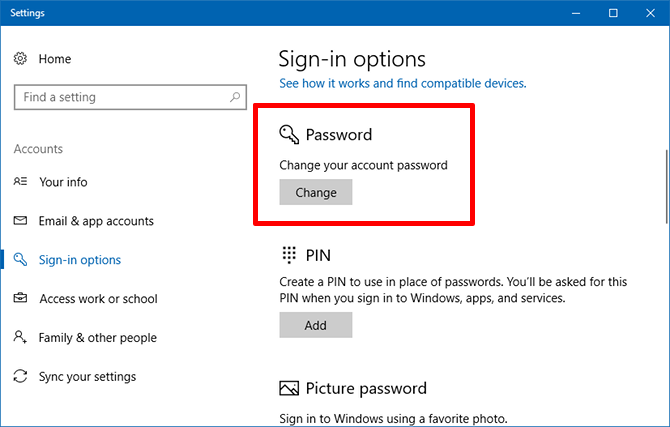 сменить пароль - windows 10 вопросов