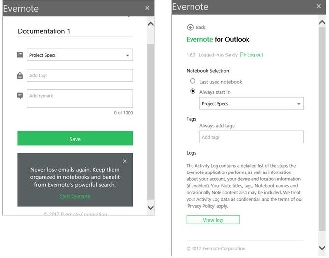 Evernote Outlook Надстройка