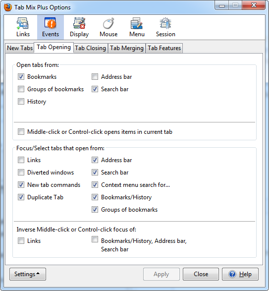 Tab Mix Plus Открытие вкладки