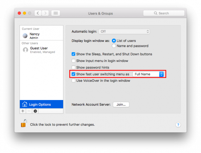 Как быстро переключать учетные записи пользователей с помощью строки меню Mac Mac Switch User 1 e1518210976981