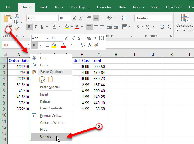 как управлять столбцами в Excel