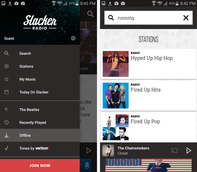 Приложение Slacker Radio для Android